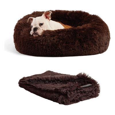 China Worry Goods Organic Round Donut Dog Waterproof Wholesale Luxury Modern Relaxing Waterproof Dog Beds and Blankets for sale