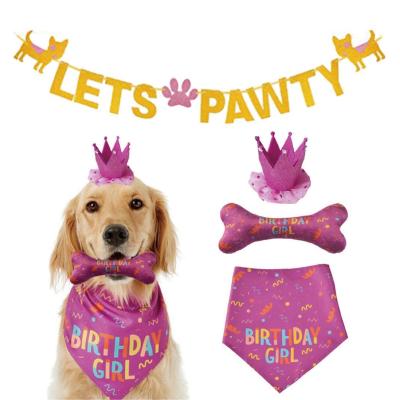 China For Birthday Party Dog Bandanas Scarf Birthday Hat Dog Bone Toy Flag Set Pet Birthday Props Decoration for sale