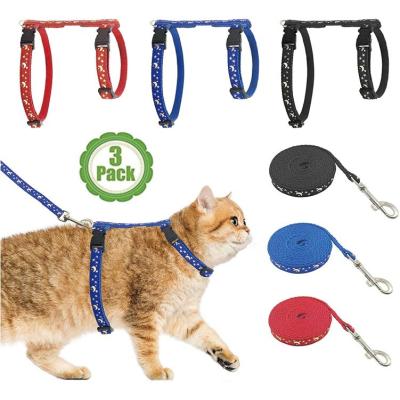 China BREAKOUT Customized Nylon Safety Star Moon Pattern Adjustable Dog Cat Leash Collar And Harness for sale