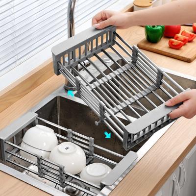 China Wholesale Viable S and L Adjustable Dish Drying Rack Stretchable Stainless Steel Dish Drainer Sink Dish Drying Rack for sale