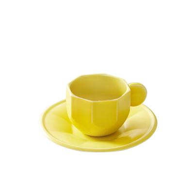 China Viable Hot Sale Small Capacity Ceramic Coffee Cup and Saucer Set Different Color 150ml Espresso Coffee Cup Set for sale