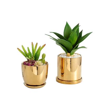 China Minimalist Gold Flower Pots Flower Pot Garden Potted Plant Pot Ceramic Gold Planter for sale