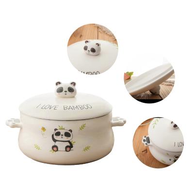 China Hot Selling Special Sustainable Panda Design Student Dorm Instant Noodle Ceramic Bowl With Lid for sale