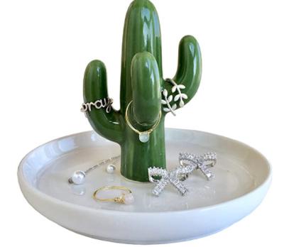 China Kitchen Home Decor Ceramic Cactus Ring Holders Dish Succulent For Jewelry Display Organizer For Birthday Wedding Festival Gifts for sale