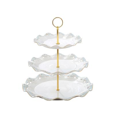 China Decoratioon Custom 3 Tier Wedding Table Fruit Snack Cupcake Ceramic Cake Stand For Tea Serving Tray for sale