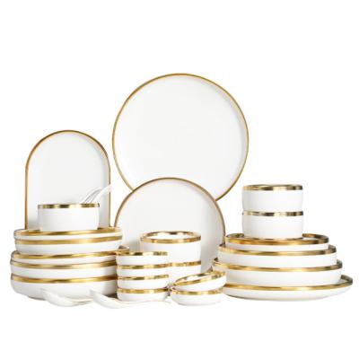 China 16 Pcs Gold Rim Luxury Ceramic Dinner Sets Viable White Ceramic Dinnerware Set For Home Restaurant for sale