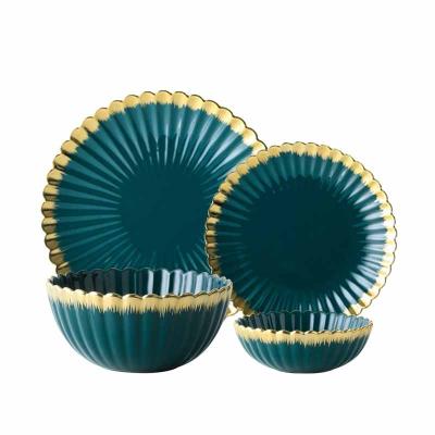 China Western Colorful Glaze Green Porcelain Luxury Ceramic Dinnerware Set For Restaurant Hotel for sale