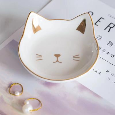 China Ceramic White Cute Cat Cat Kitchen Jewelry Trinket Dish Decorative Organizer Dish Ring Holder Decorative Tray Ring Dish for sale