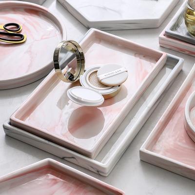 China Nordic Marble Round Ceramic Creative Home Jewelry Rectangle Dish Tray Hotel Bathroom Supplies Storage Rectangular Tray for sale