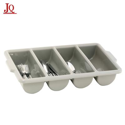 China 4 Compartment Viable Restaurant Knife Fork Flatware Storage Box Plastic Cutlery Tray for sale