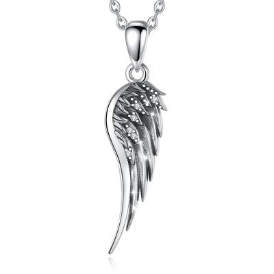 China Environmental Friendly 925 Sterling Silver Cubic Zirconia Guardian Angel Wings Pendant Necklace For Women for sale