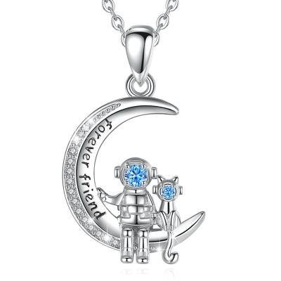 China Merryshine 925 Sterling Silver TRENDY Couple Cat Astronaut Jewelry Space Astronaut Pendant Necklace for sale