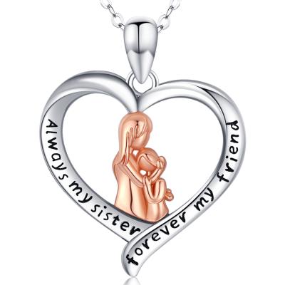 China TRENDY 925 Sterling Silver Necklace Pendant Heart Friendship Big Family Little Sister Best Friends for sale