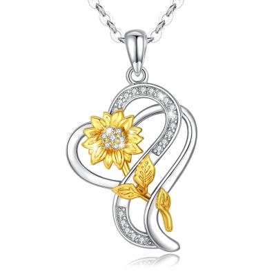 China TRENDY 925 Sterling Silver You Are My Sunflower Heart Sunflower Necklace Pendant for sale