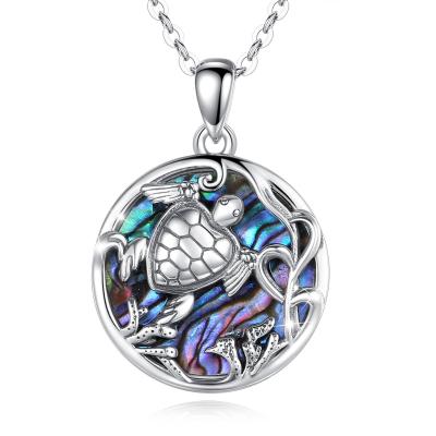 China TRENDY 925 Sterling Silver Pearly Abalone Shell Sea Turtle Necklace Pendant For Women for sale