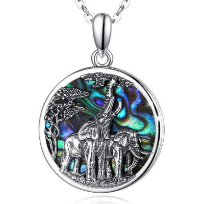 China TRENDY 925 Sterling Silver Baby Elephant Shell Abalone Pendant Necklace for sale