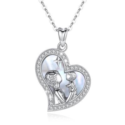 China TRENDY 925 Sterling Silver Opal Necklace Mother Daughter Mom Mother Pearl Heart Of Love for sale