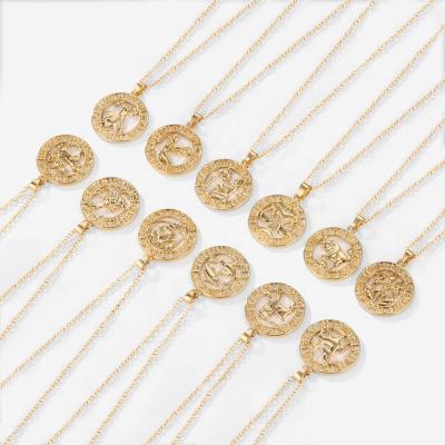 China 925 Sterling Silver Trendy Trendy Horoscope 12 Zodiac Sign Coin Pendant Necklace For Women for sale