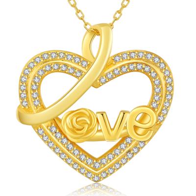 China Merryshine TRENDY 925 Sterling Silver Rose Heart Jewelry Necklaces Chain Pendants I Love You for sale