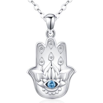 China Environmentally Friendly 925 Sterling Silver Hamsa Pendant Necklace Blue Eye Yoga Buddha Fatima Evil Hand for sale