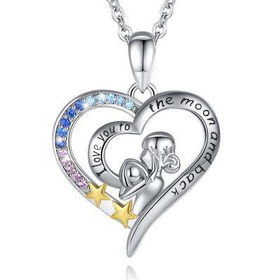 China FASHIONABLE Merryshine 925 Sterling Silver Heart Shape CZ Mother's Day Colorful Mum and Baby Necklace for sale