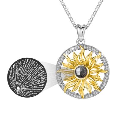 China FASHIONABLE 925 Sterling Silver Sunflower 100 I Love You Language Projection Custom Necklace for sale