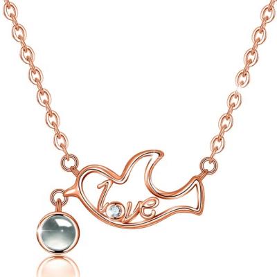 China TRENDY Rose Gold Silver Love Memory 100 Different Languages ​​I Love You Dipped Projection Necklace Pendant for sale