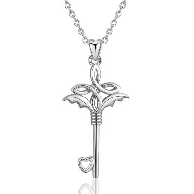 China S925 Sterling Silver Irish Celtic Knot Charm TRENDY Link Chain Heart Key Lock Pendant Necklace for sale