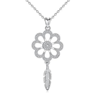 China Forever Luck Elegant Feather Flowers 925 Silver Chain Womens Best Friend Necklaces for sale