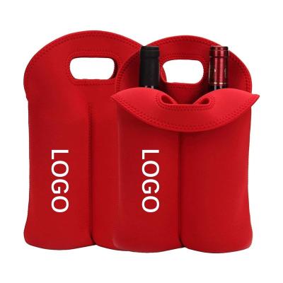 China Waterproof Custom Print Wine Carrier Tote Bag 2 Bottle Insulated Neoprene Double /Single Wine Carrier Wine Cooler Bag For Travel for sale