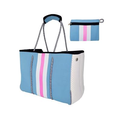 China Custom Wholesale Fashion Tote Bag Travel Shoulder Bag Waterproof Neoprene Beach Handbags For Women Ladies for sale