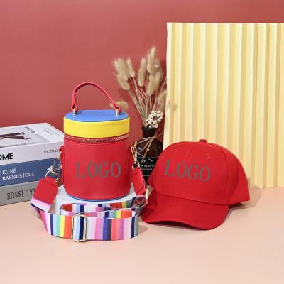 China High Quality New 2021 Summer Luxury PU Color Diamond Leather Bag And Hat For Girls Matching Hat And Purse Set Bag NY for sale