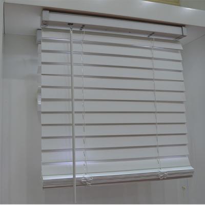 China Office Window Curtain 50mm PVC Venetian Shades Cordless Classic Wood Horizontal Faux Window Shade UV Protection Type for sale