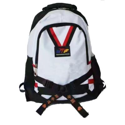 China Black White OEM Muttahida Majlis-e-Amal Martial Arts Sports Cloth Logo Taekwondo Backpack for sale