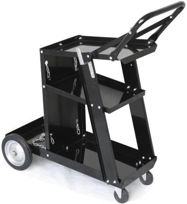 China Black Iron Storage 3 Tier Rolling Welding Cart with Wheels and Tank Storage for CAT MIG Welder and Plasma Cutter for sale