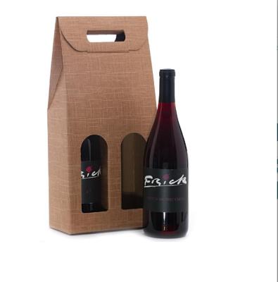 China Disposable Cheap Cardboard Paper Carry Box For Single Or 2 Wine Bottles With Window For Examination for sale