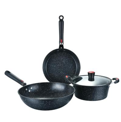 China Stove wok stock viable non-stick coating pot 3 pieces set suitable for gas cooker for sale