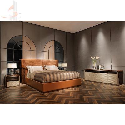 China High End Italian Soft Leather Bedroom Furniture Bed Villa Design Nice Quality King Size Bedroom for sale