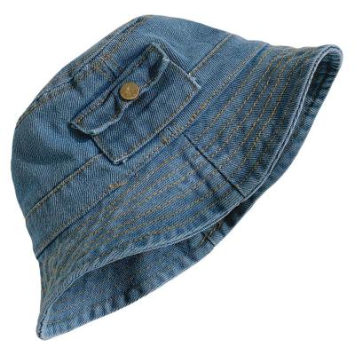 China Custom Dobby School Kids Kids Denim Bucket Hat With Elastic Adjustable Cotton Outdoor Hat for sale