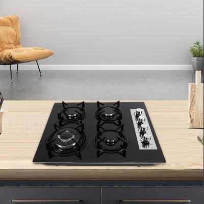 China Four Burner Temperature Glass Gas Element Hob Household Gas Stove Countertop Kitchen Stove Easily Cleaned Gas Cooker for sale