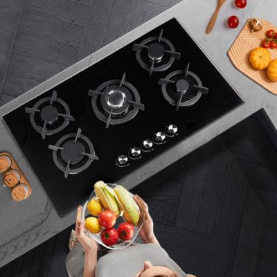 China Easily Cleaned New Modern Home Kitchen Built In Gas Hob Temperature Glass Cooktops 5 Burner Gas Stove for sale