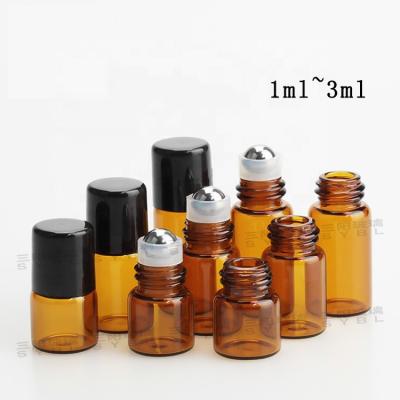 China Personal Care 1ml 2ml 3ml 5ml Essential Oil Sample Bottle Amber Glass Roll On Rollerball Bottle for sale