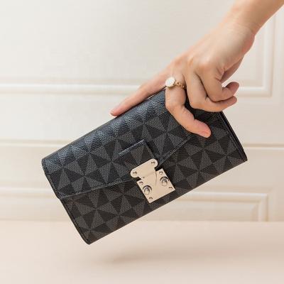 China Luxury designer women long purse brands bag famous style waterproof clips women's wallets PU leather purse ladies wallett card holder for sale