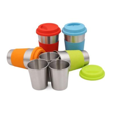 China Hot Selling Disposable 18/8 Stainless Steel 8/12/16oz Single Wall Mugs With Silicone Lids And Sleeves Metal Tumblers Beer Mugs for sale