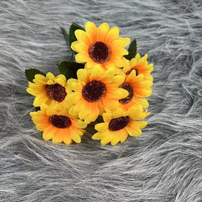 China Wholesale Bulk Plastic Artificial Sunflower Silk Fake Sunflower Bouquet For Home Office Decoration for sale