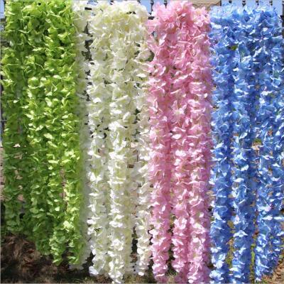 China Plastic Artificial Wisteria Plant Wall Wisteria Hydrangea Rattan Twine Hanging Silk Wedding Decoration for sale