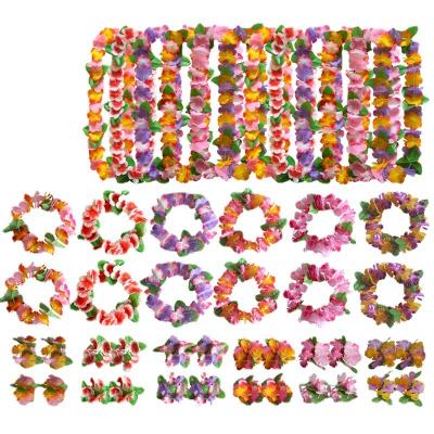 China Factory Wholesale Plastic 4 PCS Set Artificial Hawaiian Hawaiian Dance Lei Flower Garland Silk Lei Set for sale