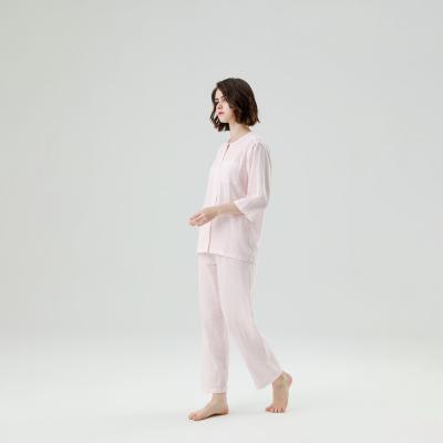 China Customized High Quality QUICK DRY Stripe Cotton Pajamas Set For Women for sale