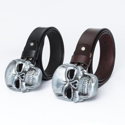 China Fashion Men's Decorative Skull Buckle Belt Leather Belts Main Belt Leather Jeans Punk Belt for sale