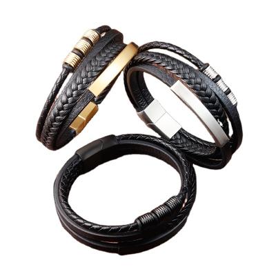 China Fashion Genuine Wrap Braided Leather Wristband Bracelet Cuff Bracelet For Men for sale